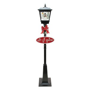 Northlight Lighted Musical Snowing Christmas Street Lamp with Snowman - 70.75" - Black - 1 of 3