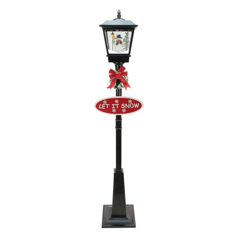 Northlight 70.75" Black Lighted Musical Snowing Christmas Street Lamp with Snowman, 1 of 4