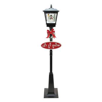 Northlight 70.75" Black Lighted Musical Snowing Christmas Street Lamp with Snowman