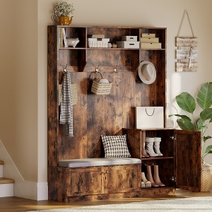 Coat Rack Hall Tree with Bench (78.7") – 4 Hooks + 3 Open Compartments + Shoe Storage for Mudroom/Hallway - 1 of 4