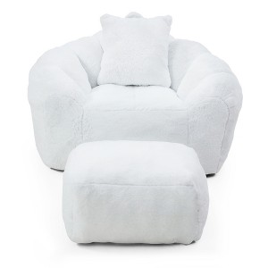 Airsurfer Giant Bean Bag Chair with Footstool, Stuffed Faux Fur Shell Design, Oversized Floor Sofa for Adults & Kids - 1 of 4