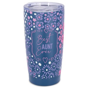 Elanze Designs 20 oz Stainless Steel On the Go Insulated Travel Tumbler With Push Top Lid, Best Aunt Ever Pink & Purple Floral Pattern Blue - 1 of 4