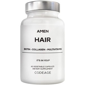 Amen Hair Vitamins - 10,000 mcg Biotin, Collagen Powder - Vitamin C, D3 & E, Pantothenic Acid, MSM, Zinc, Hyaluronic Acid, Inositol, 60 Capsules - 1 of 4