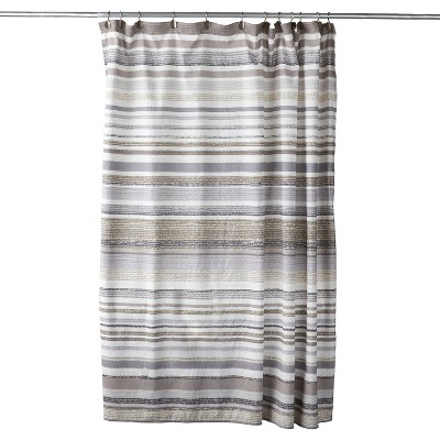 Chadwick Striped Shower Curtain Natural - SKL Home: 100% Polyester, Microfiber, Machine Washable, Buttonhole Top