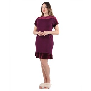 Memoi Women's Smooth Velour Luxe Frosted Trim Nightshirt - 1 of 4