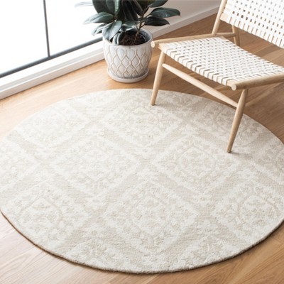 Beige Wool Handmade Tufted Round Area Rug, 5' Diameter
