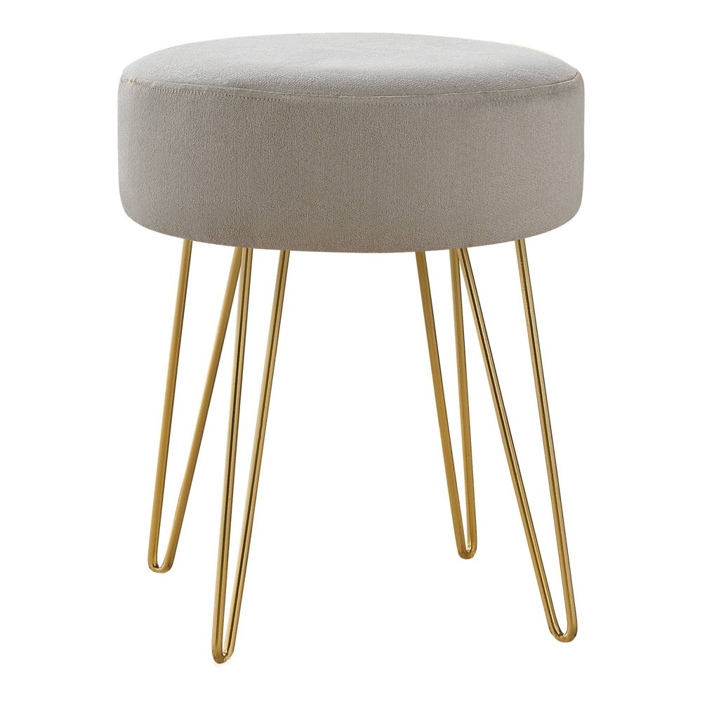 Photos - Pouffe / Bench 16" Round Upholstered Ottoman with Hairpin Metal Legs Beige/Gold - EveryRo