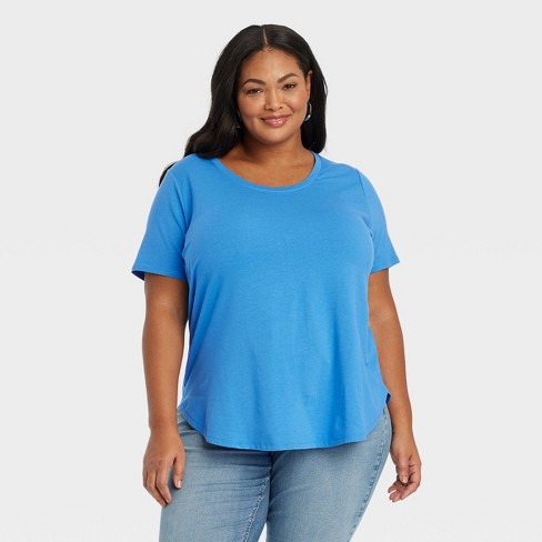 Swim 365 Women's Plus Size Split-neck Short Sleeve Swim Tee With Built-in  Bra - 38, Blue : Target