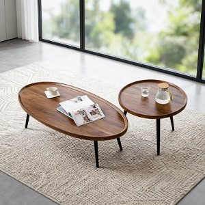 Modern Nesting Side Table Set of 2, Walnut Coffee Tables for Living Room, Mid Century Modern Nesting Side Tables Farmhouse End Table for Small Spaces - 1 of 4