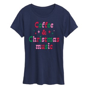 Women's - Instant Message - Coffee And Christmas Music Short Sleeve Graphic T-Shirt - 1 of 4