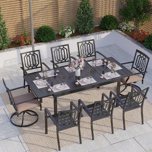 Captiva Designs 9pc Patio Slat-top Adjustable Steel Rectangle Table & Metal Chairs with Thick Cushions - 1 of 4