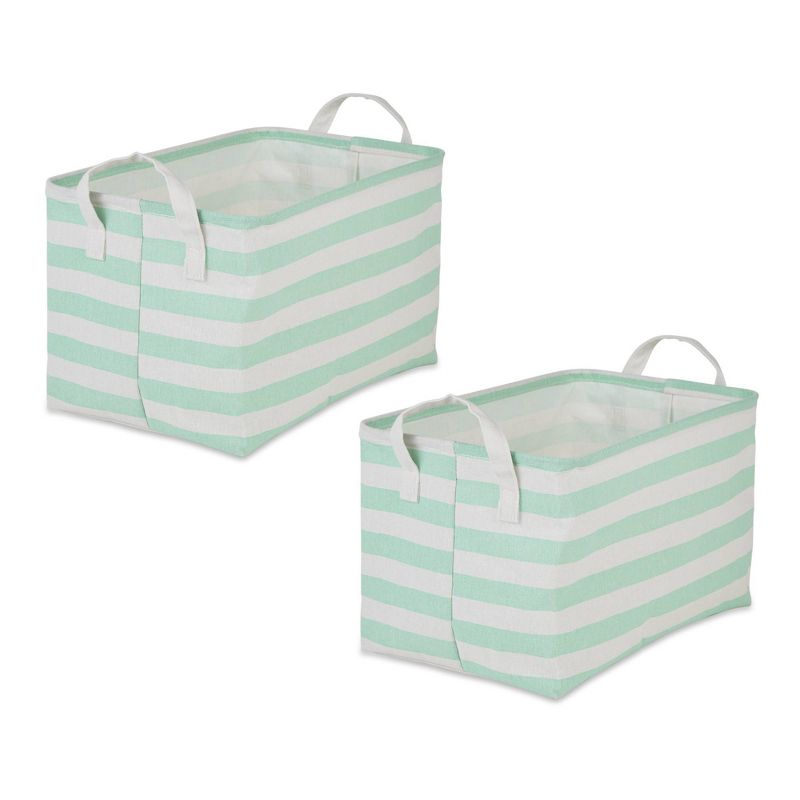 Design Imports Set of 2 Rectangle L 10.5 x 17.5 x 10 Pe Coated Cotton Poly Laundry Bins Stripe Aqua, 1 of 9