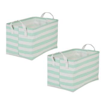 Design Imports Set of 2 Rectangle L 10.5 x 17.5 x 10 Pe Coated Cotton Poly Laundry Bins Stripe Aqua