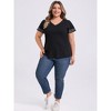 GRACE & GRANDEUR Women's Plus Size Contrasting Striped Colors V Neck Ruffle Short Sleeves Summer T-Shirts - 2 of 4