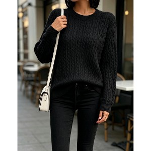 YESFASHION Women's Cable Knit Crew Neck Sweater Thick Solid Long