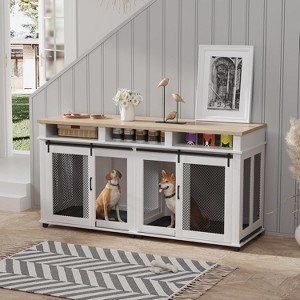 71" Extra Large Dog Crate Furniture, Wooden Double Dog Crates Kennel Cage,Furniture Style Tv Stand Side End Table for 2 Dogs with Removable Divider - 1 of 4
