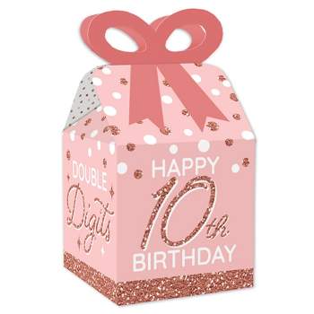 Big Dot of Happiness 10th Pink Rose Gold Birthday - Square Favor Gift Boxes - Happy Birthday Party Bow Boxes - Set of 12