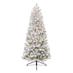 Puleo 6' Pre-Lit Flocked Half Artificial Christmas Tree Clear Lights - 1 of 4