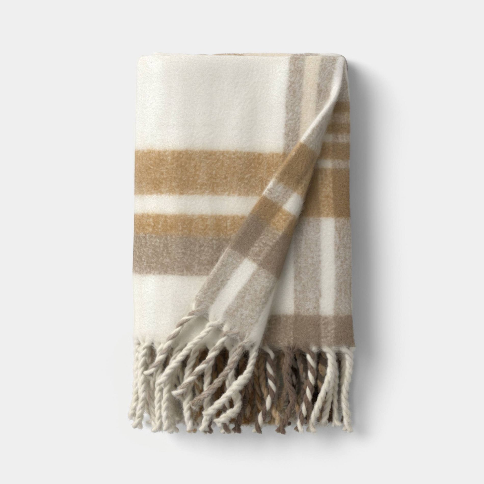 Plaid Faux Mohair Throw Blanket Khaki/Gray - Threshold™