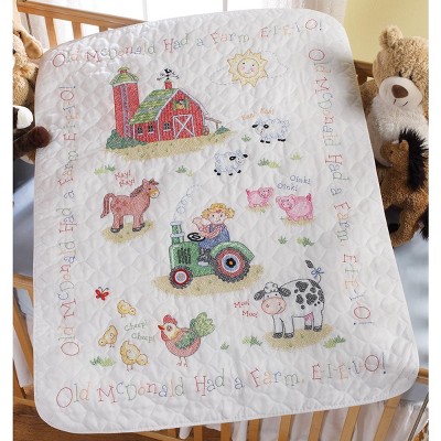 Bucilla Stamped Cross Stitch Crib Cover Kit 34"X43"-On The Farm