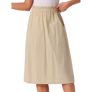 INSPIRE CHIC Women's Casual Elastic Waist Peasant A-Line Midi Skirts with Pockets - 1 of 4