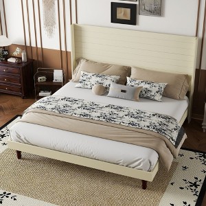 PAGED Bed Frame Stylish High Headboard Bed with High Load-bearing Capacity for Relaxing, Box Spring Not Required - 1 of 4
