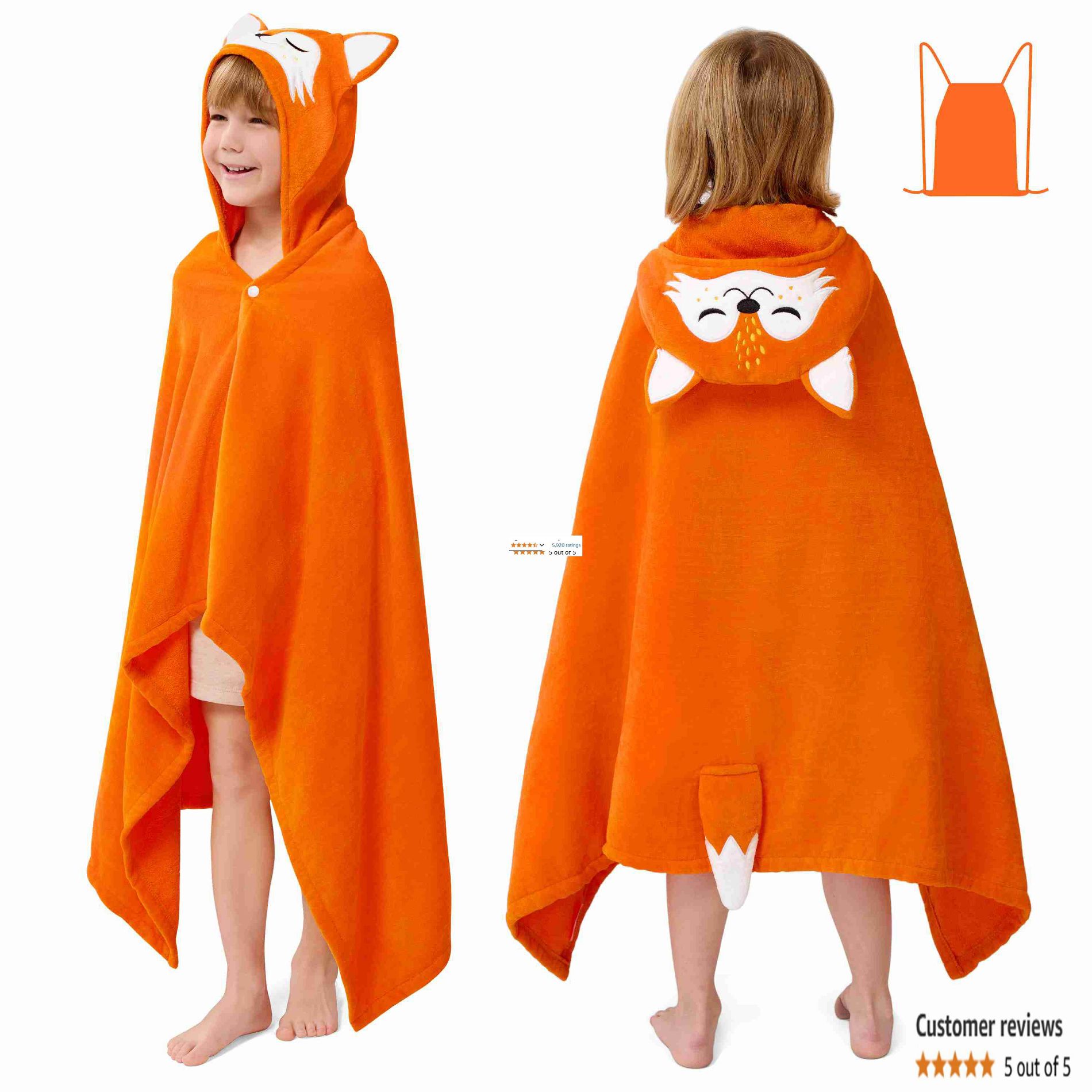 Joyfy 30" x 50" Hooded Bath Towel for 3-10 Years Toddler Kids  Soft 100% Cotton Bath Beach Towel for Kids Absorbent Swim Towel for Boys Girls Age 3-10