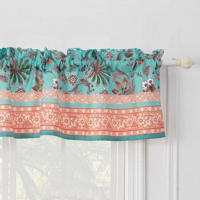 Audrey Turquoise and Coral Polyester Rod Pocket Valance