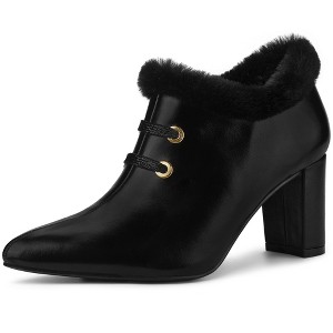 Allegra K Women's Lace Up Pointed Toe Block Heel Ankle Booties - 1 of 4
