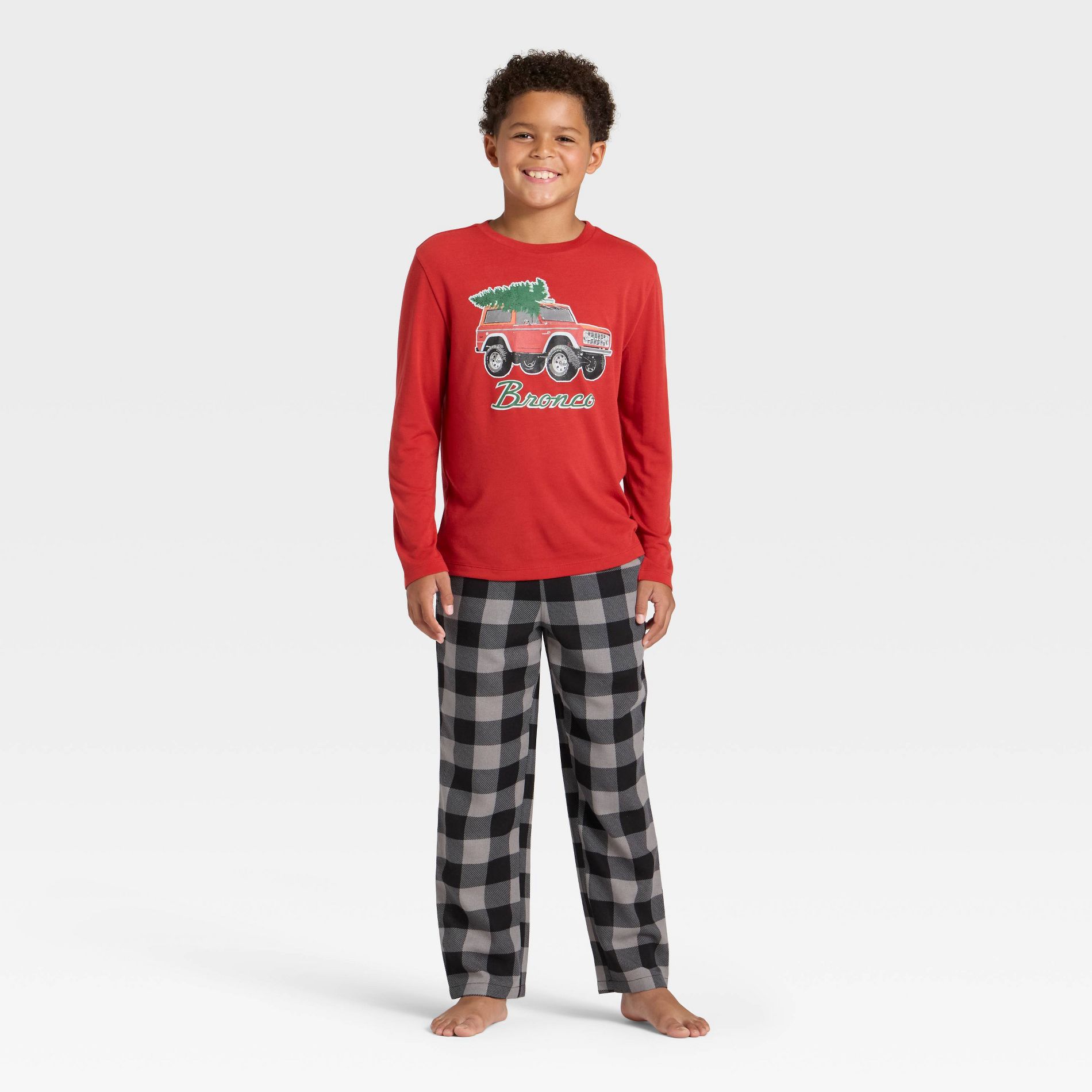 Boys' 2pc Ford Bronco Holiday Long Sleeve Pajama Set - Red S