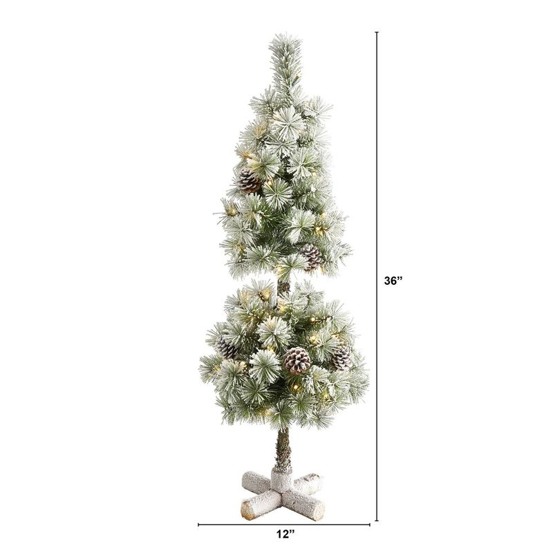 Nearly Natural 3-ft Flocked Artificial Christmas Tree Topiary with 50 Warm White LED Lights and Pine Cones, 2 of 7