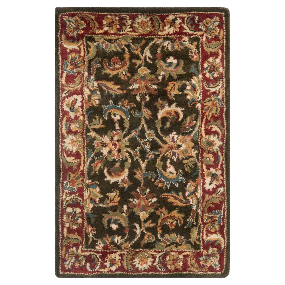 Dark Olive/Red Floral Tufted Accent Rug 2'3inx4' - Safavieh