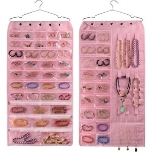 80-Pocket Hanging Jewelry Organizer, Beige Accessories Storage Bag for Earrings and Necklaces - 1 of 4