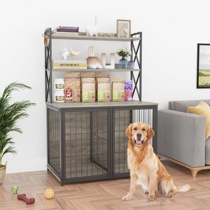 Dog Crate Furniture with Shelves Storage - Large Dog Cage with Divider, Easy Access Pet Enclosure, Portable Heavy Duty Design - 1 of 4