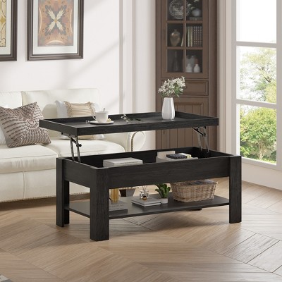 VECELO Coffee Table Lift Top Coffee Tables with Hidden Compartment and Storage Shelf Dining Table for Living Room