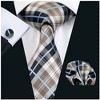 Men's Brown, Black And White Plaid 100% Silk Neck Tie With Matching Hanky And Cufflinks Set - 2 of 4