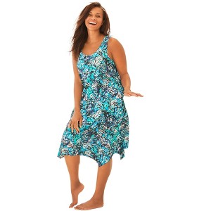 Swim 365 Women's Plus Size Sharktail Beach Cover Up - 1 of 4