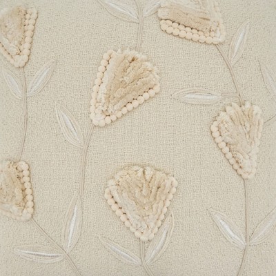 Ivory Cotton Euro Pillow Cover with Floral Applique Design