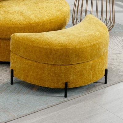 Hrinhom 32.7" W Half Moon Storage Ottoman,Modern Chenille Footstool with Metal Legs