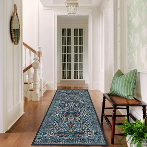Washable Floral Print Botanical Rug Non Slip Low Pile Rug Soft Floor Cover Foldable Indoor Carpet for Living Room Bedroom Home Office - 1 of 4