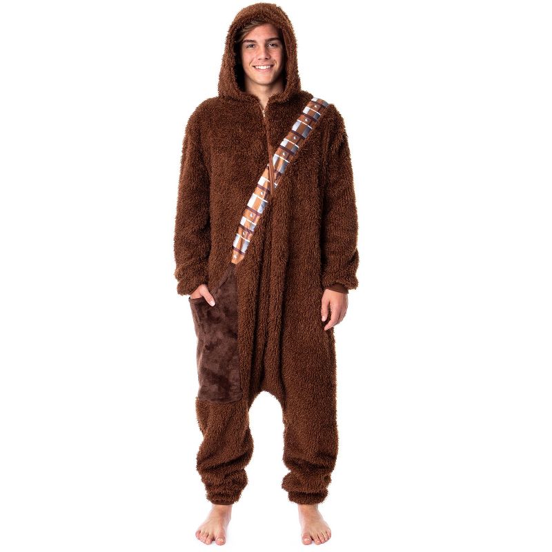 Star Wars Adult Chewbacca Chewie Kigurumi Costume Union Suit Pajama Brown, 1 of 7