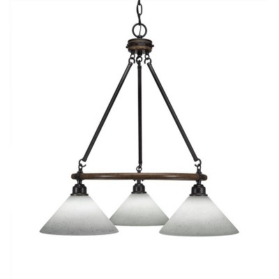 Toltec Lighting Blacksmith 3 - Light Chandelier in  Painted Wood/Dark Granite with 10" White Muslin Shade