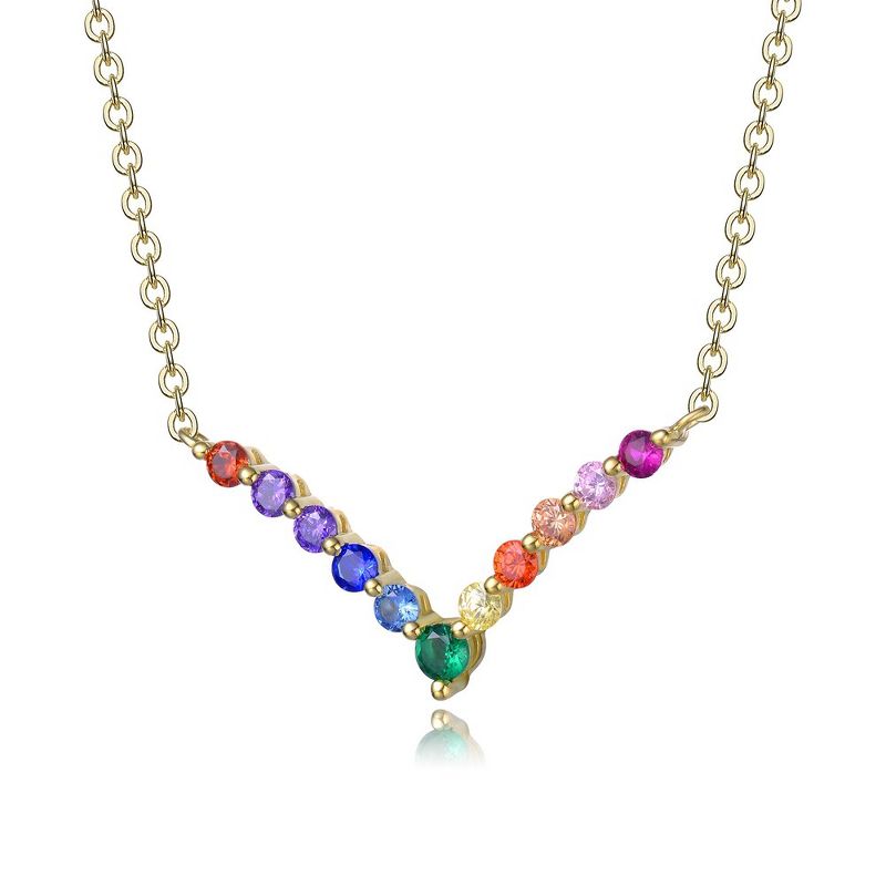 Sophisticated Sterling Silver Rainbow Cubic Zirconia V" Pendant Necklace: A Stylish and Vibrant Accessory. Elevate Your Look with Sparkle and Elegance, 3 of 4