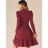 INSPIRE CHIC Women's Crew Neck Stretchy Puff Long Sleeve Ruffle Knit Dresses - 3 of 4