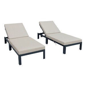 LeisureMod Chelsea Modern Outdoor Chaise Lounge Chairs with Black Frame - Set of 2 - 1 of 4