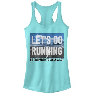 Juniors Womens CHIN UP Let's Go Running and Walk a Lot Racerback Tank Top - 1 of 3