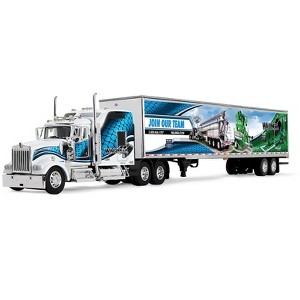 Kenworth W900L with 86" Studio Sleeper and 53' Trailer with Skirts White with Blue Graphics 1/64 Diecast Model by DCP/First Gear - 1 of 1