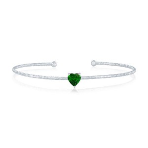 Bella Silver Sterling Silver Birthstone CZ Heart Bangle - Birthstone Colors - 1 of 2