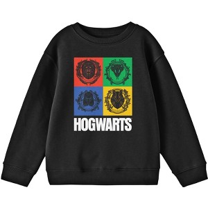 Harry Potter Hogwarts House Mascot Faces Boy's Black Long Sleeve Sweatshirt - 1 of 2