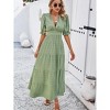 BLUEMING Womens Dress Back Tie Cutout V Neck Dress High Wasit Dress Short Lantern Sleeve Belted Tiered Dress - 4 of 4